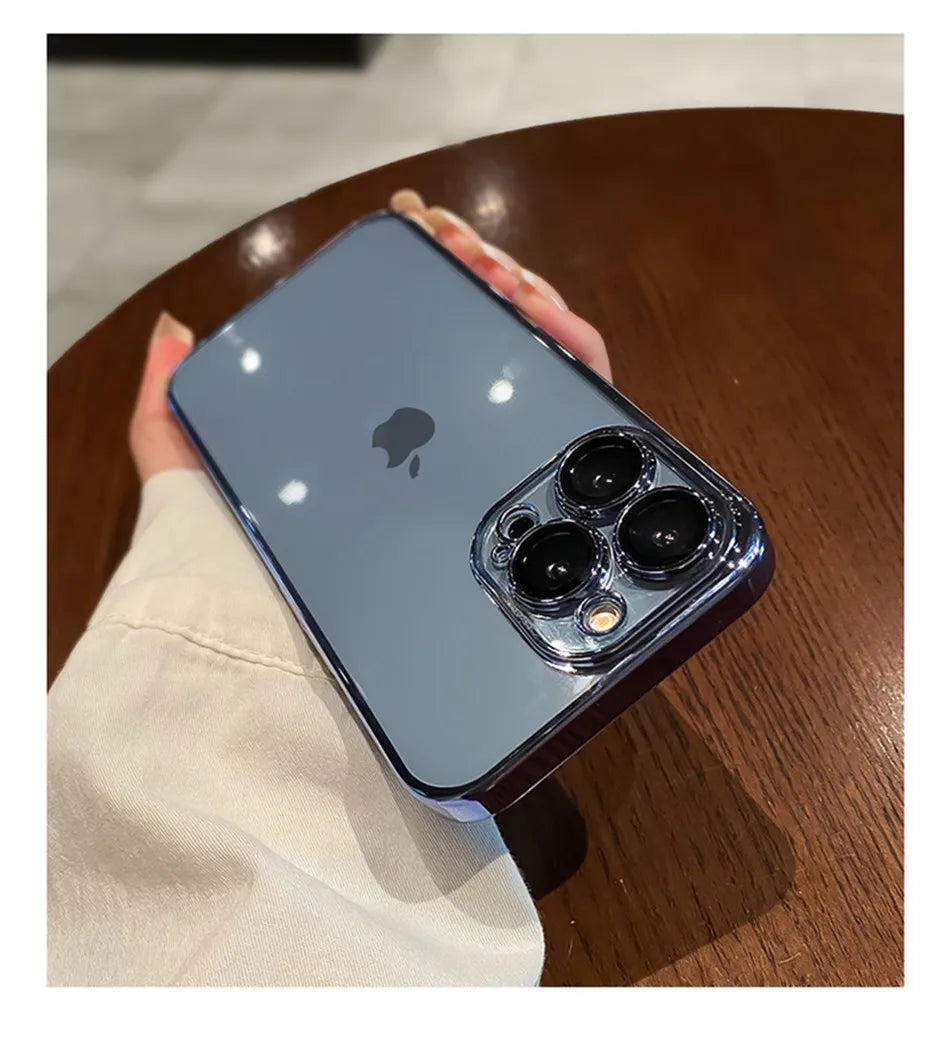 Luxury Plating Clear Silicone Case For iPhone 15 14 13 12 11 Pro X XR XS Max 7 8 Plus SE Mini Shockproof Transparent Soft Cover