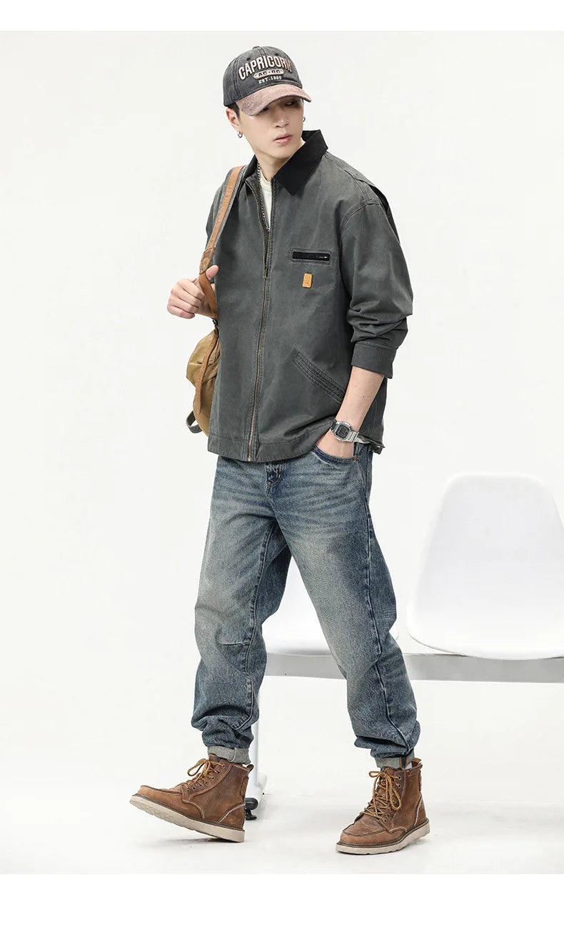Men's fashion brand wash to do old American vintage cargo jacket high-grade fashion coat