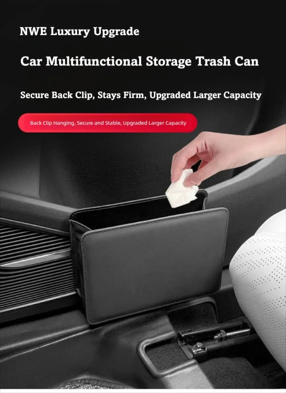 Multifunctional Car Trash Bin PU Leather Solid Color Seatback Hanging Storage Box Foldable Structure Car Door Storage Box