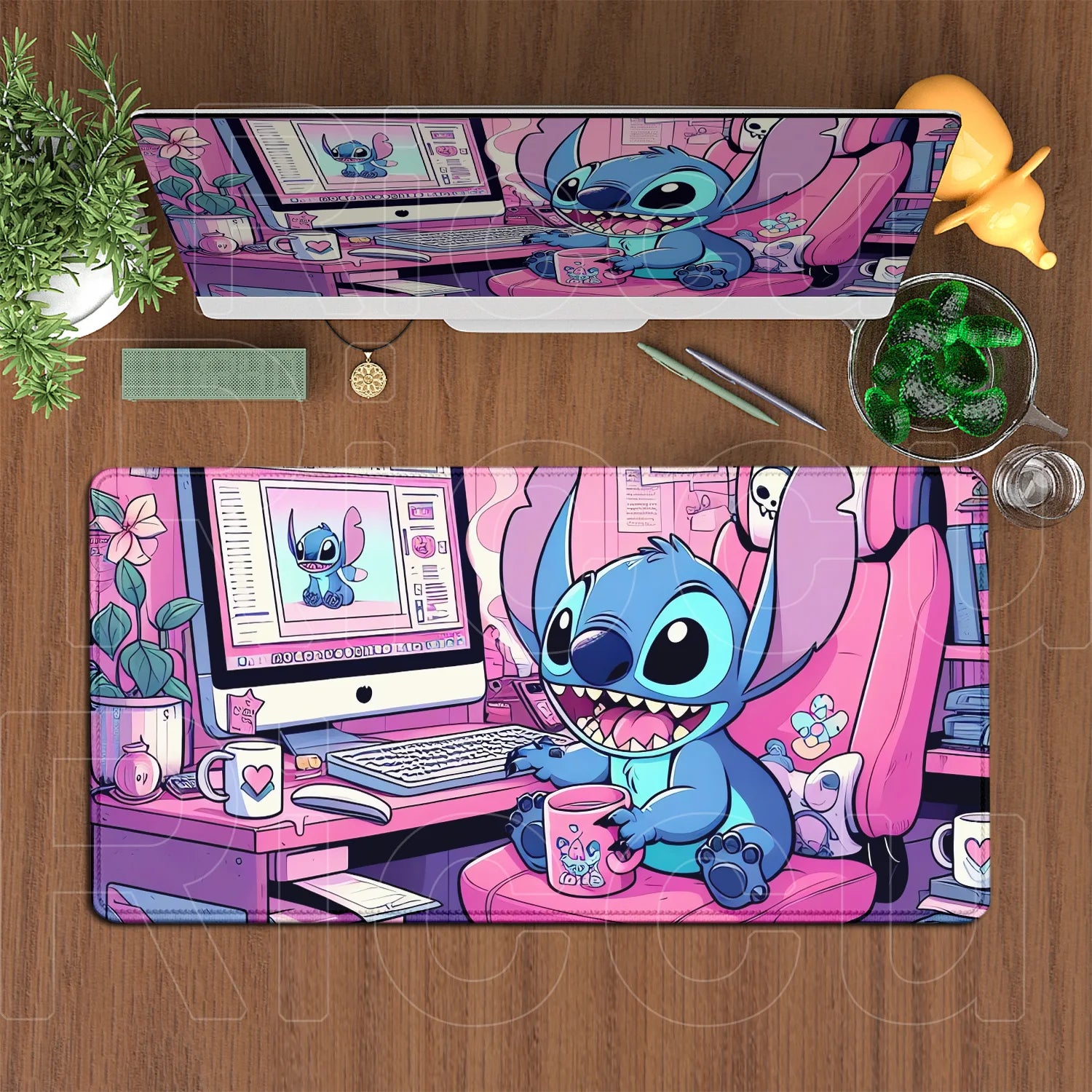 Large Gaming Mice Pad Kawaii Anime Stitch Mousepad Gamer Mausepad XXL Computer Office Speed Deskmat Keyboard Cabinet Accessories