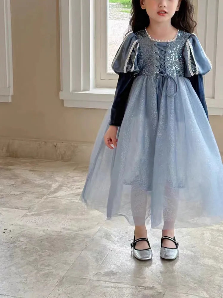 Girls Dress 2023 Spring  Autumn New Western Style Children Trendy Birthday  Little Girl Princess Dress