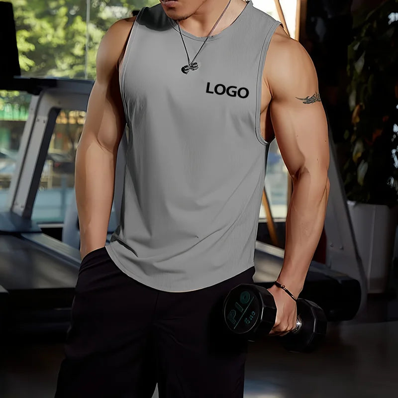 Men's Sleeveless Fitness T-Shirt Customize Your Logo Quick-drying Vest Men's Muscle Bodybuilding Fitness Summer Sports Vest