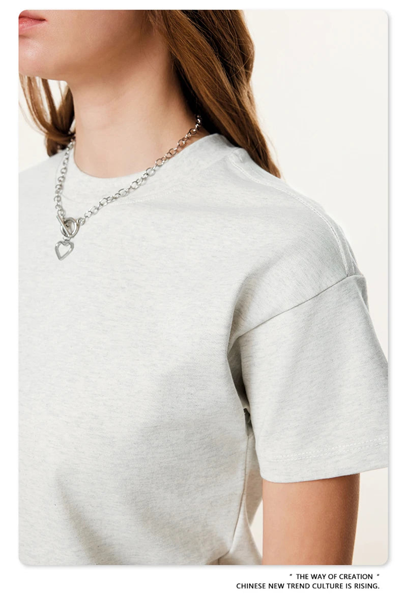 ZODF Women 2025 Spring 305gsm Cotton T-Shirts American Retro Hotsweet Girl Solid Comfortable T Shirt Brand Tees HY0968
