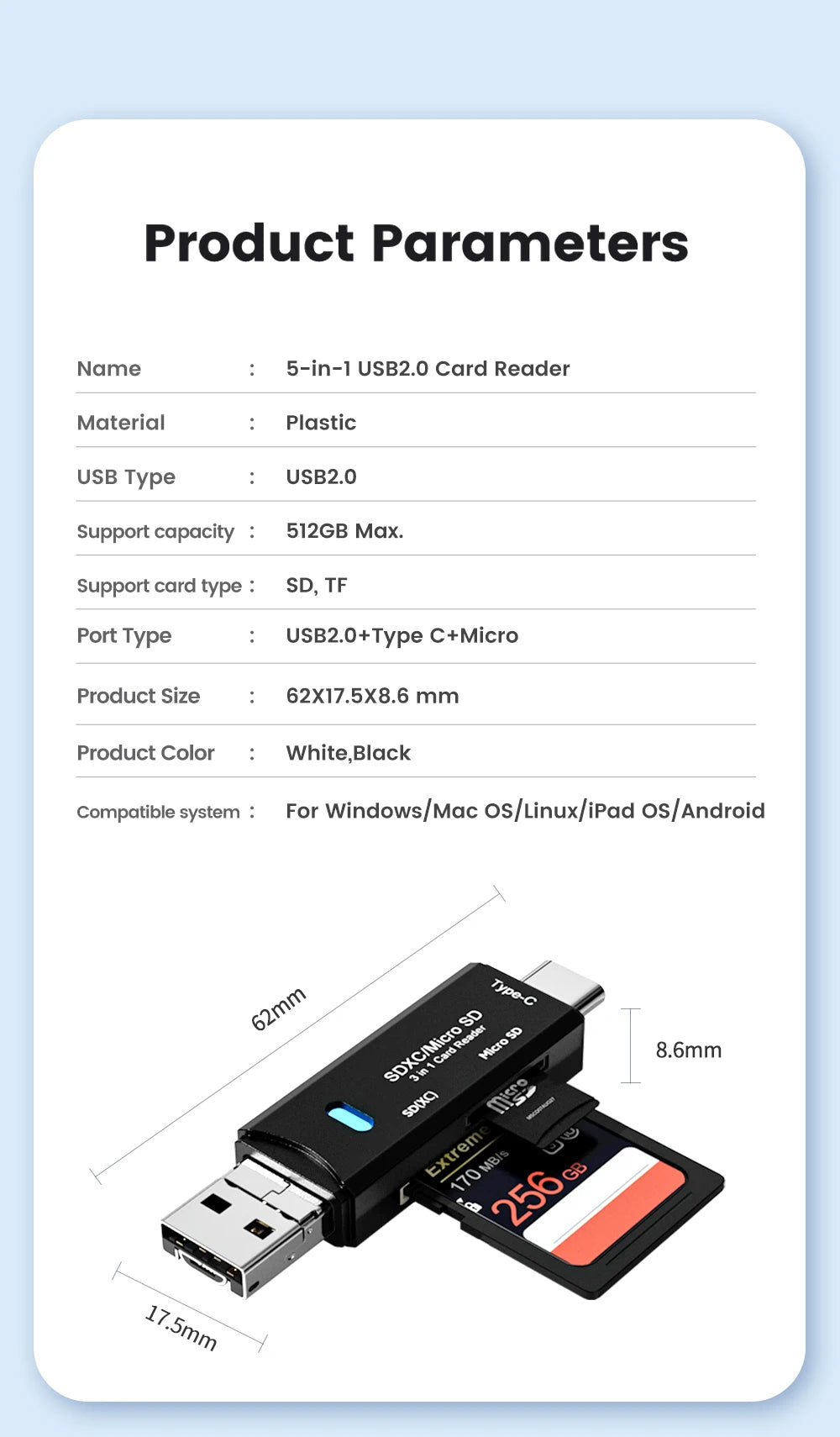 Olaf 5 In 1 Card Reader Otg Type C Micro Sd Card Reader Flash Drive Smart Memory Card Reader Usb 2.0 Tf Cf Cardreader Adapter