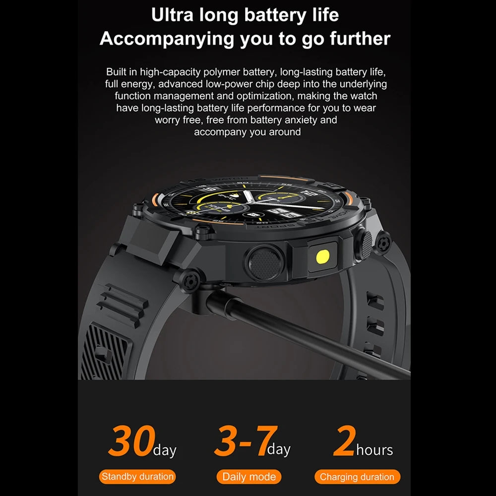 Outdoor Military Rugged Smartwatch Men GPS Sports Fitness Waterproof Watch Bluetooth Call with LED Lights Smart Watch