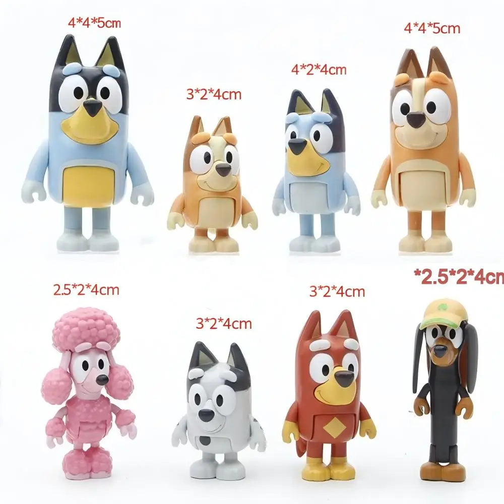 8pce Bluey A model handmade puppy bingo joint movable ornament for children's home play toy KPOP gift