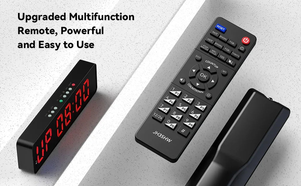 Remote Gym Timer 2 inch Ultra-Clear Interval Time Timers with LED Countdown/Up Wall Clock Battery Power Fitness Timer Stopwatch