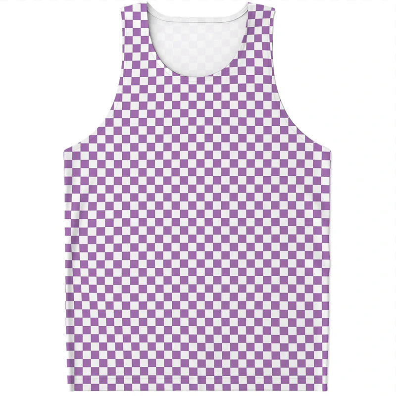 Simple Checkered Pattern Tank Tops Summer Fashion Streetwear 3D Printed Sleeveless T Shirts Casual Oversized Vest Mens Clothing
