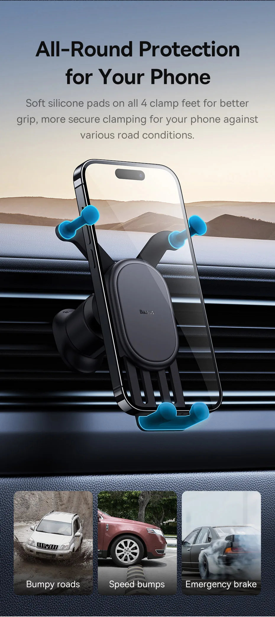 Baseus Car Phone Holder for iPhone Xiaomi Samsung Car Phone Stand Car Mount with Hook Clip Auto Locking Easy Install