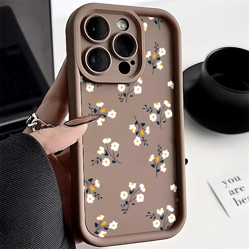 Matte Silicone Flower Phone Case For iPhone SE 2020 2022 16 15 14 13 12 11 Pro Max XR XS X 7 8 Plus Shockproof Soft Cover Fundas