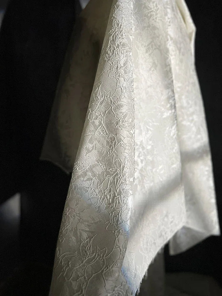 Jacquard Fabric Blackwhite Linear Plant Texture Embroidery Outerwear Suit Clothing Designer Cloth Diy Sewing Polyester Material