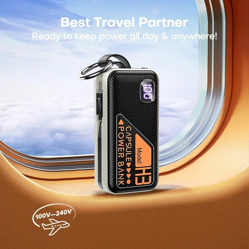5000mAh Small Portable Keychain Mobile Power Capsule Power Bank Fast Charging Cable Suitable for IPhone Huawei Xiaomi