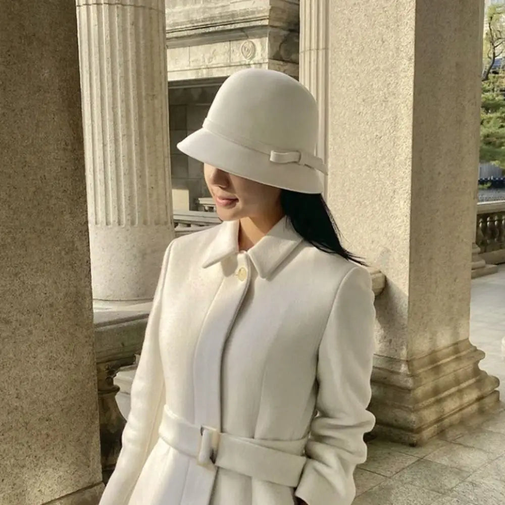 Fashion Hepburnesque Felt Formal Hat Panama Cap British Style Bowknot Bucket Hat Wealthy Heiress Style Autumn