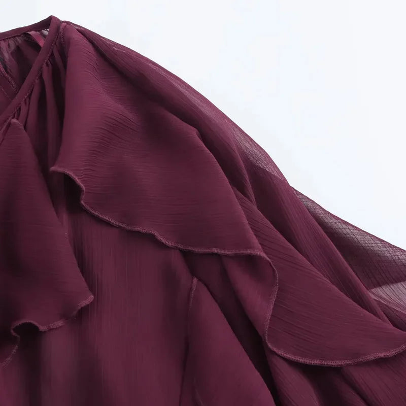 HXAO 2025 Shirts & Blouses Ruffle Elegant Women's Shirt Spring Long Sleeve Plain Shirts Women Semi Transparent Blouses For Lady