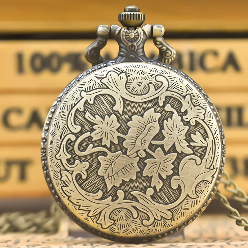 Steampunk Vintage Bronze Animal Horse Quartz Pocket Watch Necklace Pendant Clock Chain Men Women Chain Gift