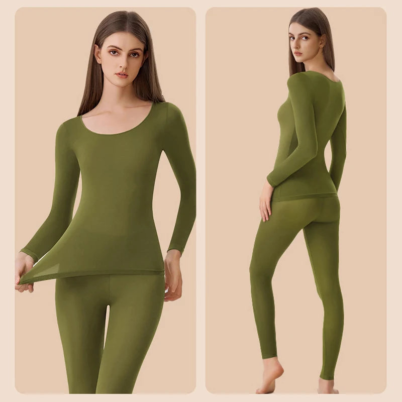 Women's Ultra-Thin Seamless Thermal Underwear High-Elasticity Warm Vest Slim Fit Top Casual Long Sleeves Lightweight Sleepwear
