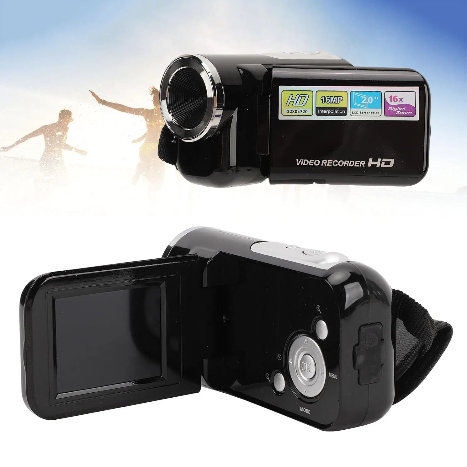 MiniDV Digital Video Handheld Camcorder is a high-definition camcorder with a sleek silver designdigital zoom