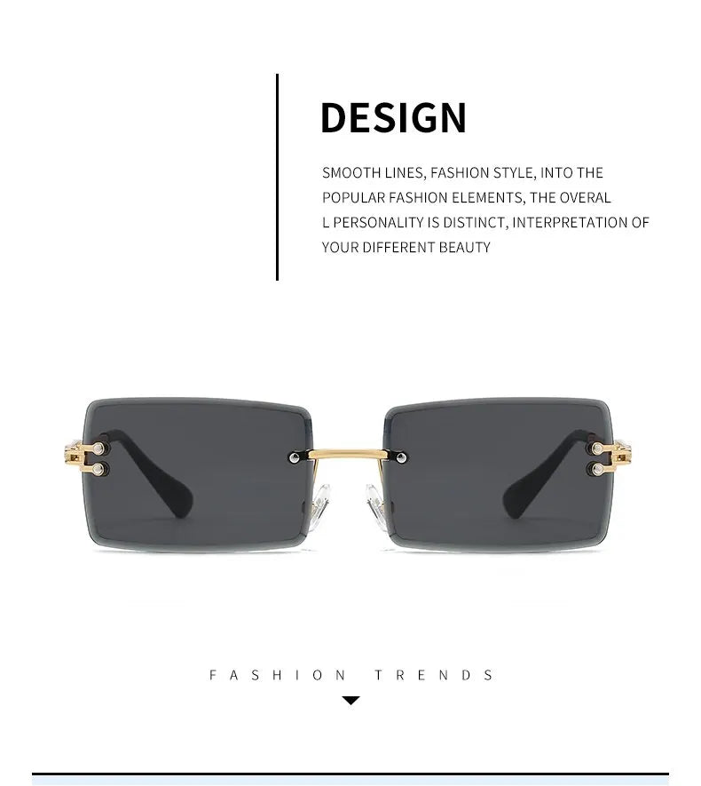 Vintage Fashion 2021 New Sunglasses Rimless Frameless Rectangle Shades Gradient UV400 Summer Traveling Sun Glasses for Women