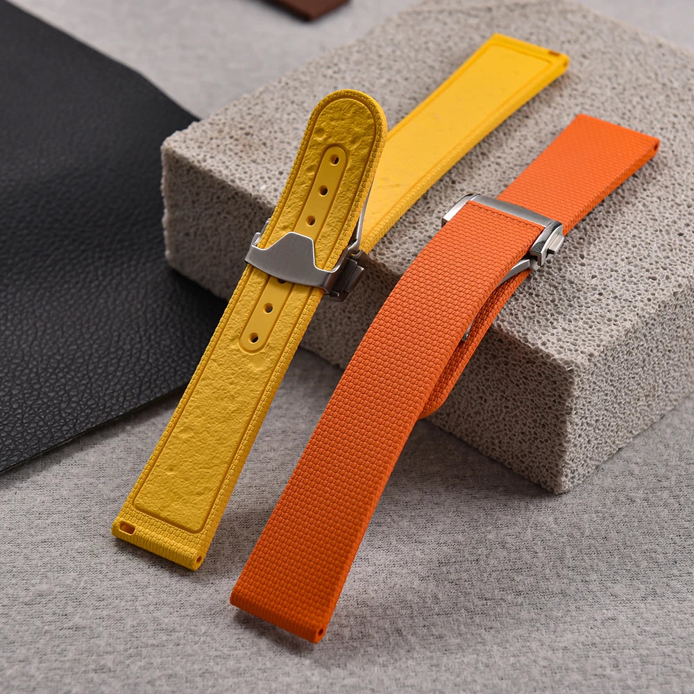 STAPELP Fit For Omega Swatch Universal Watchbands 20mm Quick Release FKM Rubber Black Blue Watch Strap With Omega Folding Buckle
