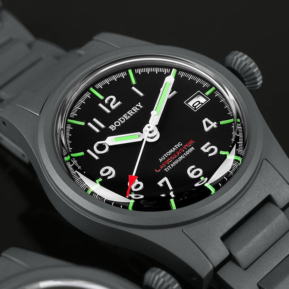 Boderry LANDMASTER Field Watches Titanium Automatic For Seiko Movement Sport 100M Waterproof Outdoor Dive Wristwatch Mens