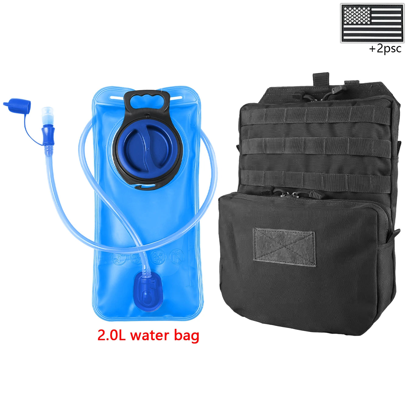 Outdoor sports drinking equipment: 2L large-capacity water bag + molle backpack, suitable for hiking, camping, and cycling