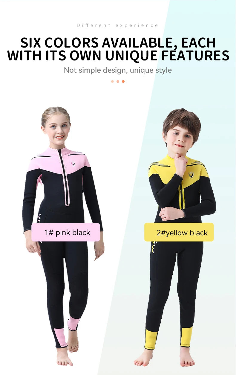 Children's 2mm 3mm Neoprene Wetsuit One-piece Long Sleeve Diving Suit Cold Proof Sunscreen Surfing Swimming Snorkeling Swimsuit