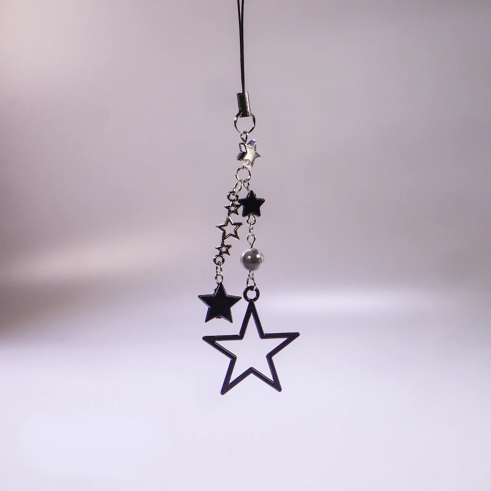 Y2K Style Metal Black Star Pendant Phone Charm Strap Sweet Cool Girl Pendant Cellphone Lanyard Keycord For iPhone Keychain