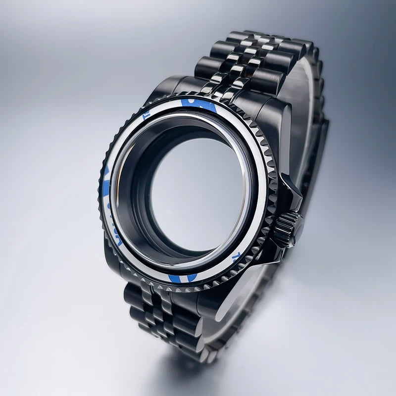 40mm High-QualityBlack NH35 Case Gmt  Stainless Steel Bracelet Sapphire Glass Seik Mod Fit NH34 NH35 NH36 Movement Watch Case