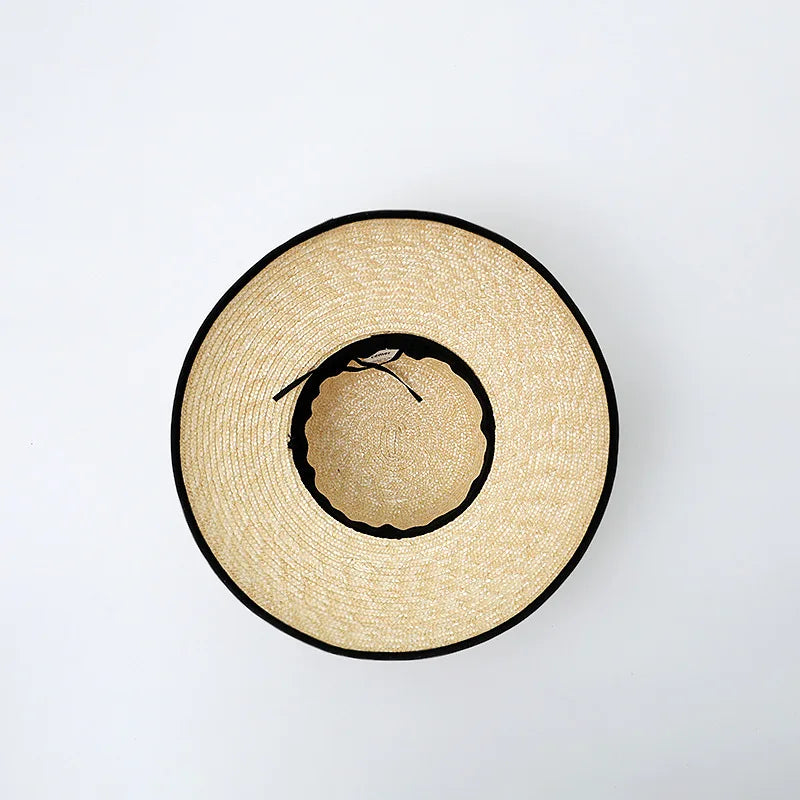 Wide-Brimmed Black-Trimmed Straw Hats for Women Summer Vintage French-Style Elegant Hepburn Wide-Brimmed Woven Caps Gorras