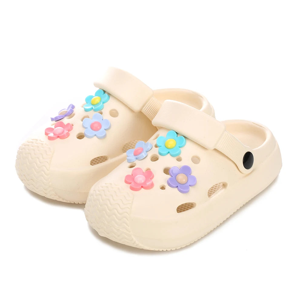 Summer Kids Home Slippers Children's Shoes Slippers Soft Anti-Skid Flower DIY Hole Shoes for Boys Girls Beach Shoes