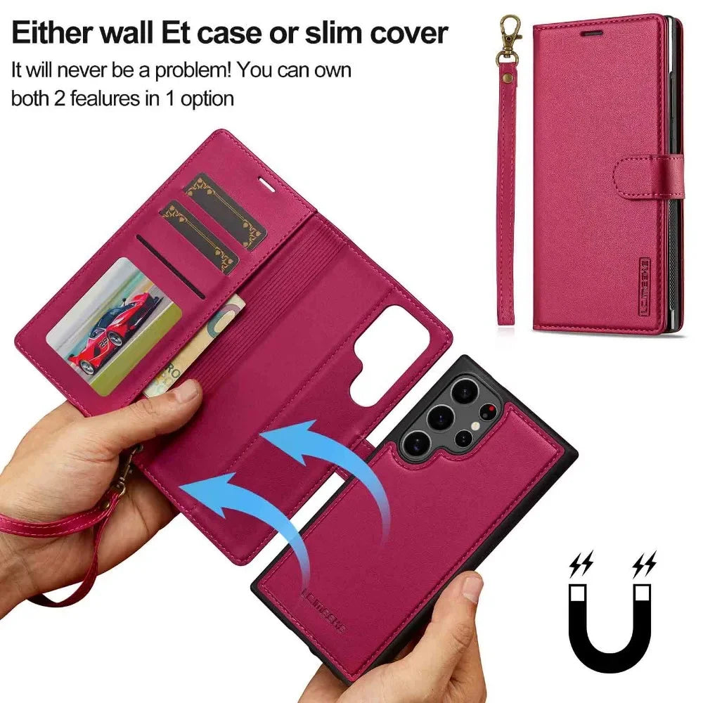 Detachable Wallet Case For Samsung Galaxy S25 Ultra S24 FE S23 + Plus Card Holder Kickstand Shockproof Wrist Strap Flip Cover