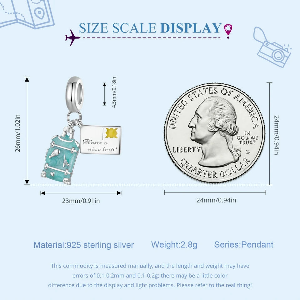 BISAER 925 Sterling Silver Summer Vacation Charm Bead Lipstick Sunglasses High Heels Airplane Pendant Fit Women DIY Bracelet