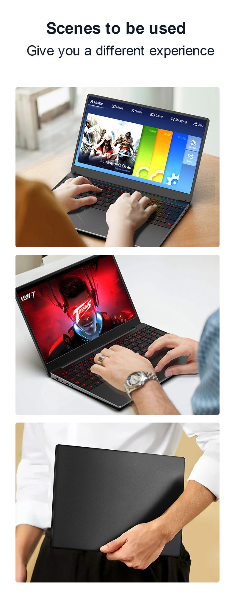 15.6inch PA156 Laptop Computer Win11 Intel N5095 16G 128G/256G/512G Notebook Netbook Backlit Keyboard WIFI HD BT4.0 USB3.0 3.0MP