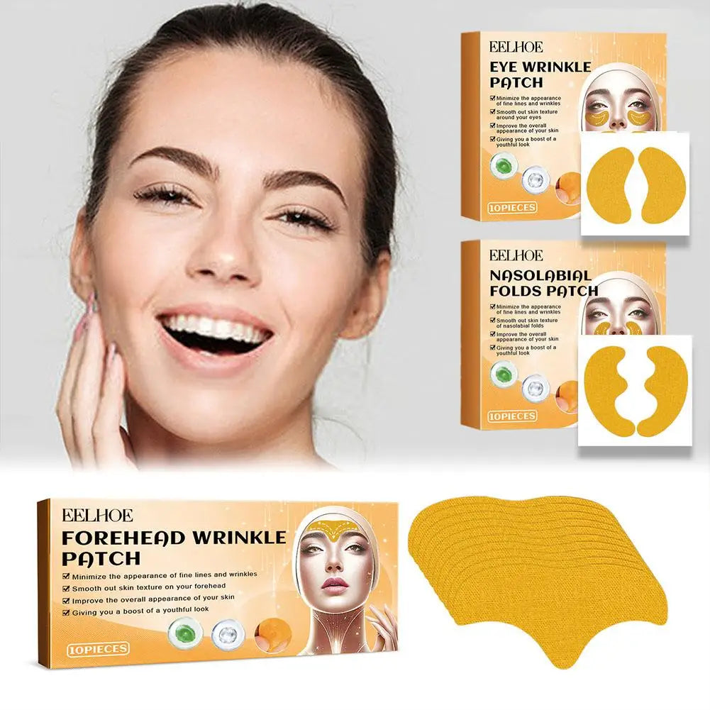 10pcs/box Forehead Wrinkle Patch Lightening Forehead Wrinkle Gel Patch Hydrolyzed Collagen Firming Mask Facial Skincare Stickers