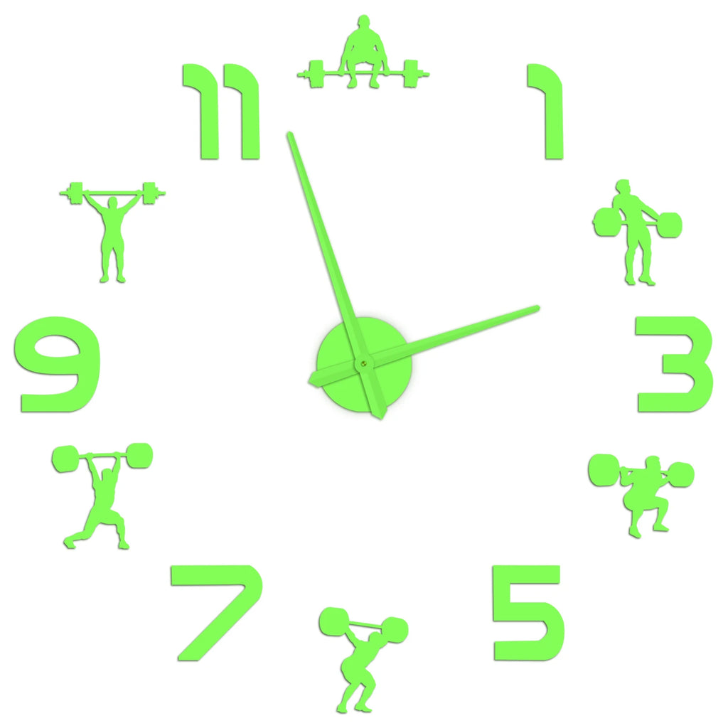 Weightlifting Fitness Room Wall Decor DIY Giant Wall Clock Mirror Effect Powerlifting Frameless Large Wall Clock GYM Wall Watch