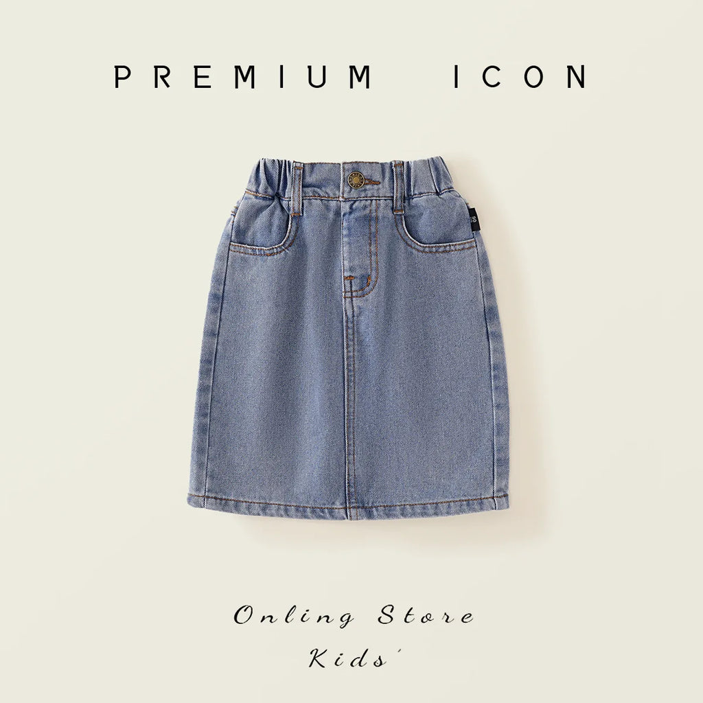 2025 Spring/Summer New Arrival Girls' Denim Pencil Skirt, Soft Washed Korean Style Baby Girl High-Waisted Skirt