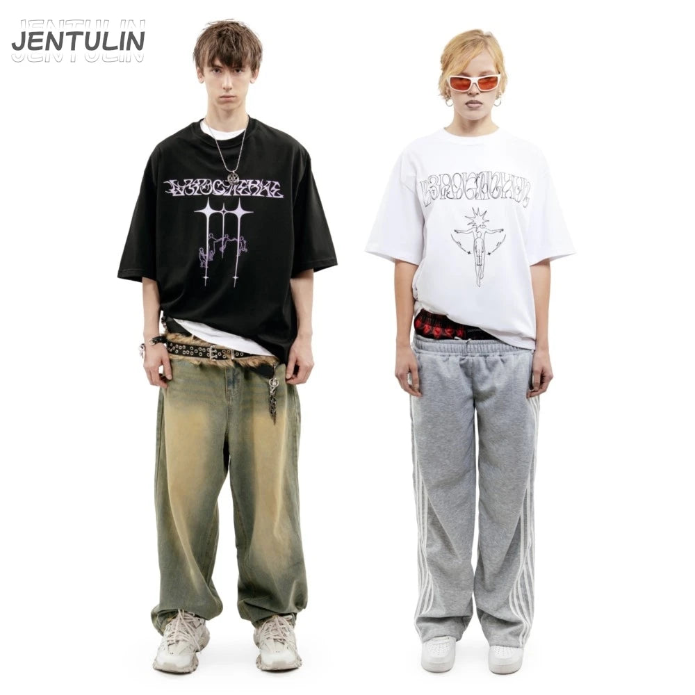 Harajuku Oversized Streetwear Men's Tshirt Growing Up Graphic Print Y2k Short Sleeve Top Tee Hip Hop Korean Cotton Goth Clothing