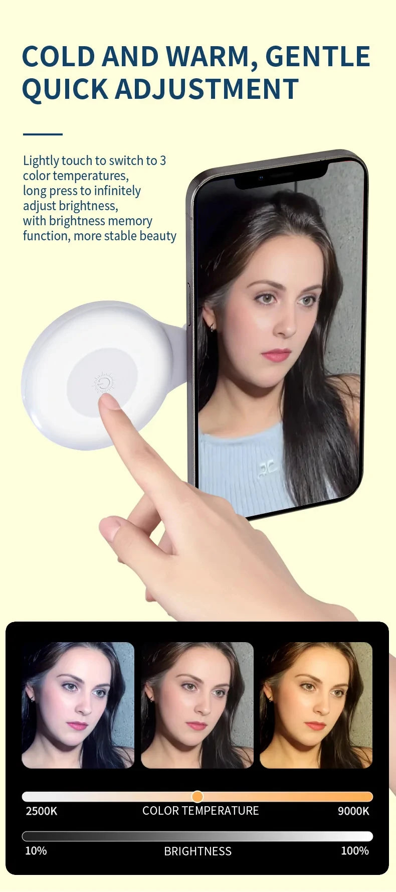 Portable Magnetic Mobile Phone Selfie Fill Light, Rechargeable Phone Selfie Light for Selfies/Photography/TikTok/live streaming
