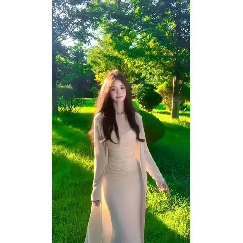Sexy Slim Fit Long Dress And Knitted Sweater Set for Women Spring Summer New Style Lightweight Maturity Trending Strap Skirt