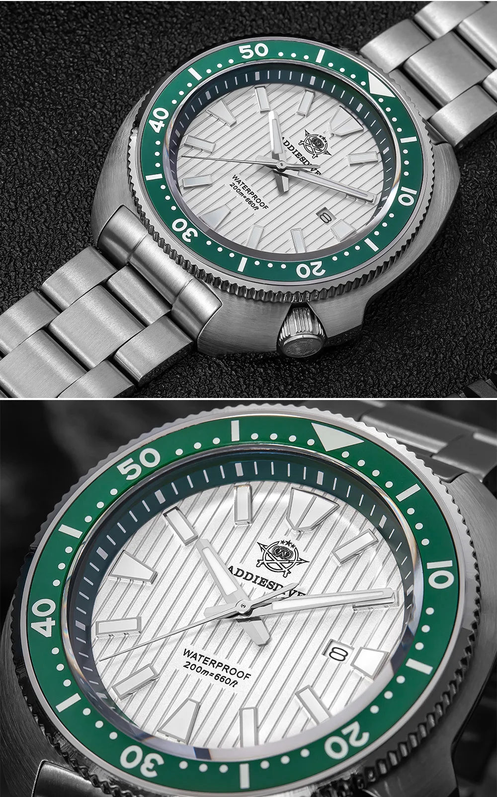 ADDIESDIVE Watch For Man AD2507 Sapphire Crystals Window Display BGW9 Luminous 200M waterproof 316L Stainless Steel Quartz Watch