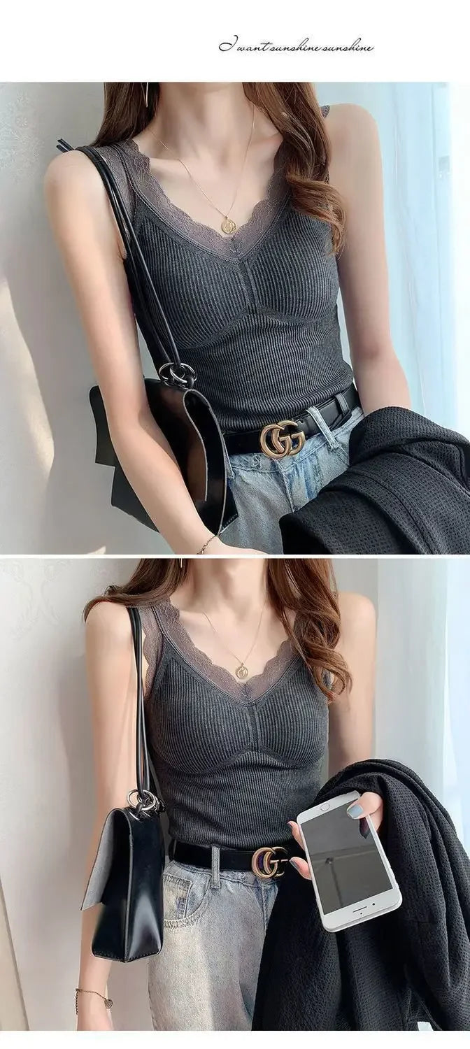 Thermal Underwear Inner Vest For Women Warm Winter Sexy Lace Sleeveless Tank Tops Padded Bra Thermo Thick Slimming Undershirt