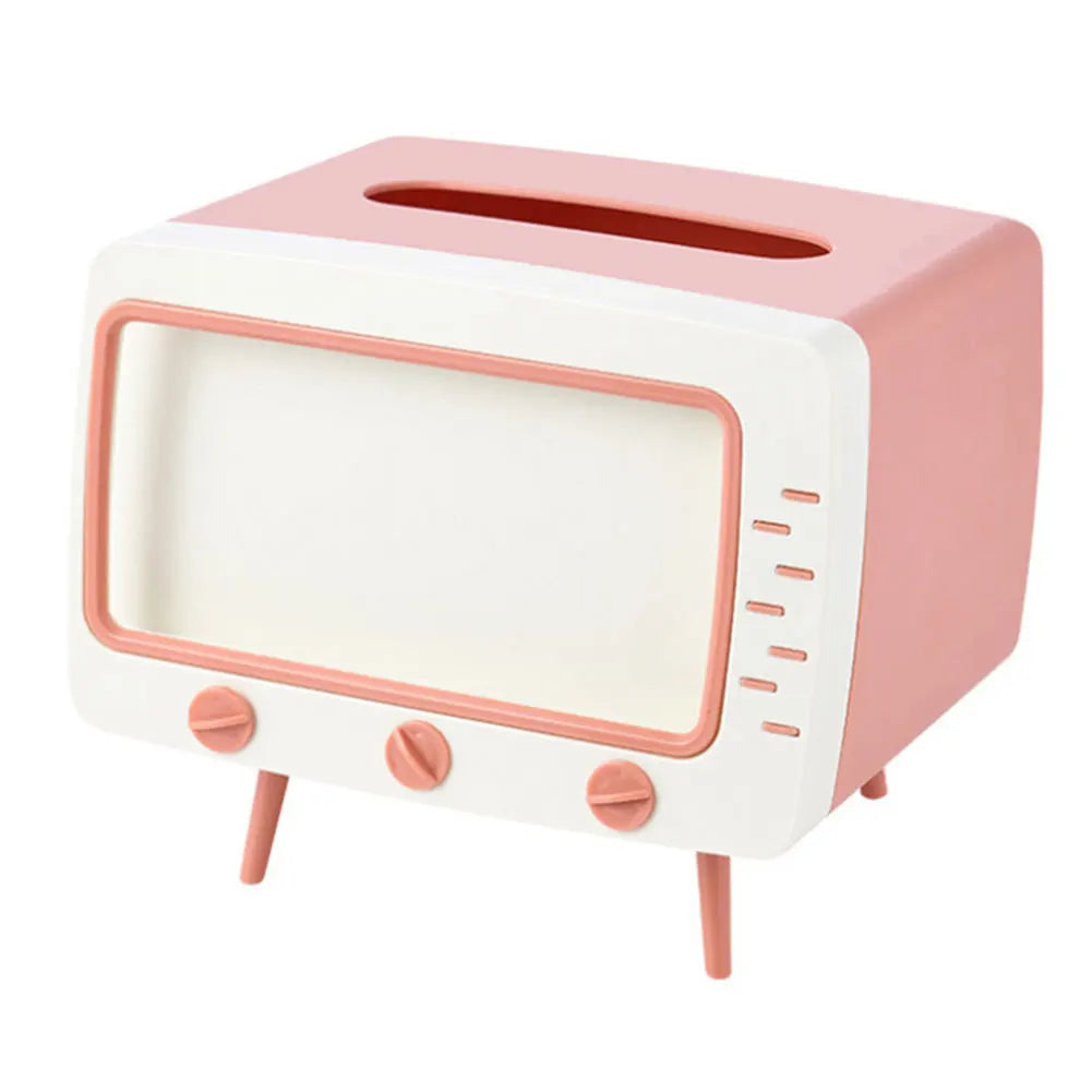Creative Cartoon TV Shape Tissue Box Mobile Phone Holder Stand Home Living Room Office Toilet Tissue Box Kawaii Desktop Decor