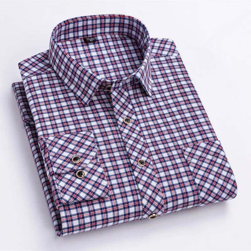 New Cotton Flannel Plaid Shirt For Men's Long Sleeve Regular-fit Brushed Single Pocket Soft Comfortable Casual Fashion Shirts