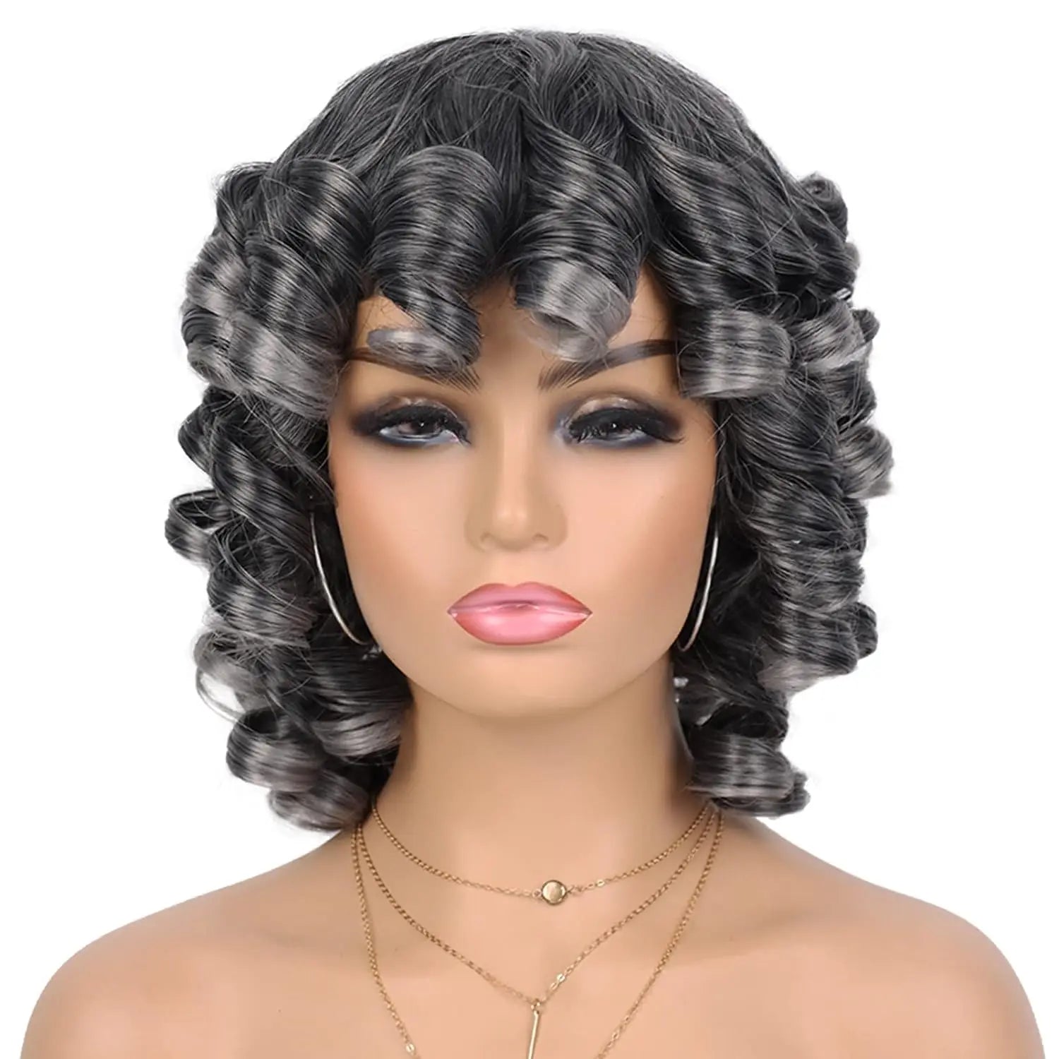 Tereshar Synthetic Short Afro Curly Wig with Bangs Big Bouncy Fluffy Short Kinky Curly Wig for Women Girls