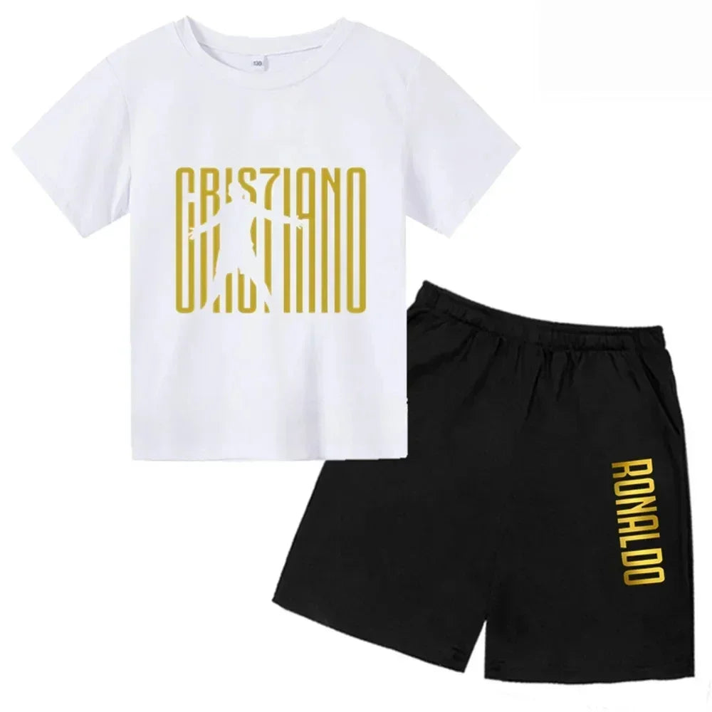 Summer CR7 Star Print Kids T-shirt Top and Shorts 2pcs Set Boys/Girls 3-13Y Children Clothes Sunshine Casual Fashion Sportsuit
