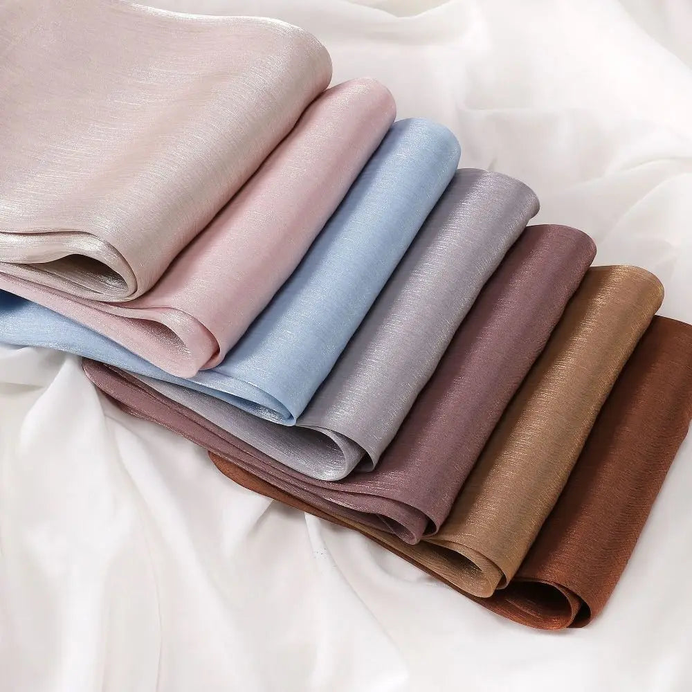 Fashion Solid Color Silk Scarf Chiffon Shining Chiffon Hijab Veil Soft Long Sunscreen shawl Outdoor