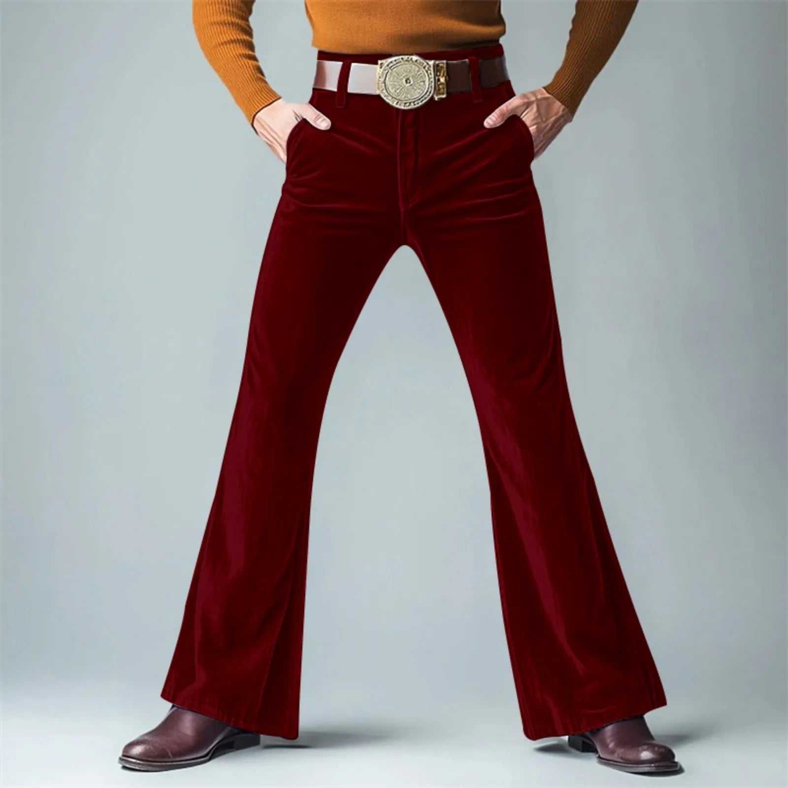 Men Retro Disco Flared Pants Classic Vintage Style Comfy Flare Trousers Fitted Velvet Fabric Dancing Stylish Pants Without Belt