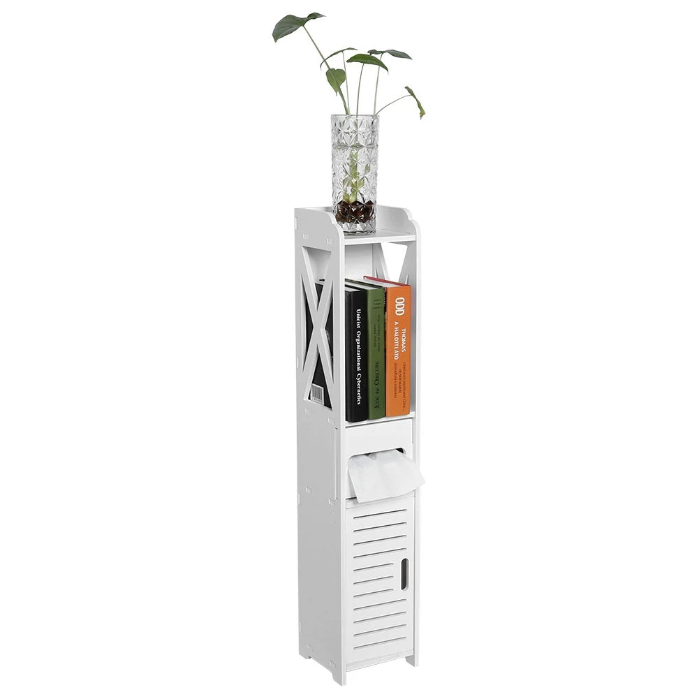 80x15.5x15CM Bathroom Toilet Furniture Cabinet White Wood Cupboard Shelf Tissue Storage Rack