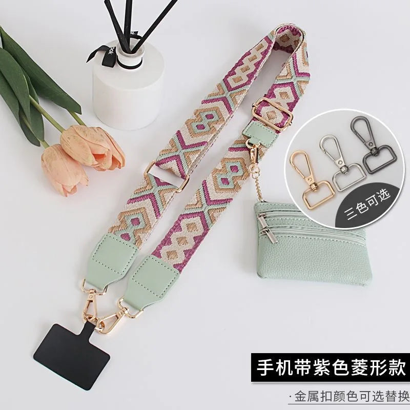 Phone Lanyard With Zippered Pouch Adjustable Perforation-Free Design Detachable Cross Strap