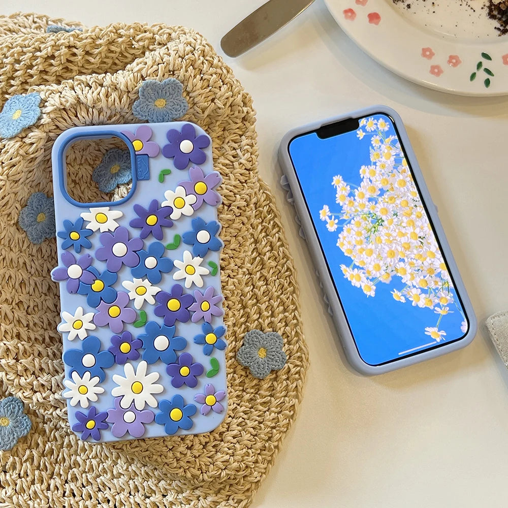 INS Korean Daisy Flower Soft Silicone Luxury Phone Case for IPhone 16 15 13 14 17 Pro Max 14 Plus Fashion Cute Floral Back Cover